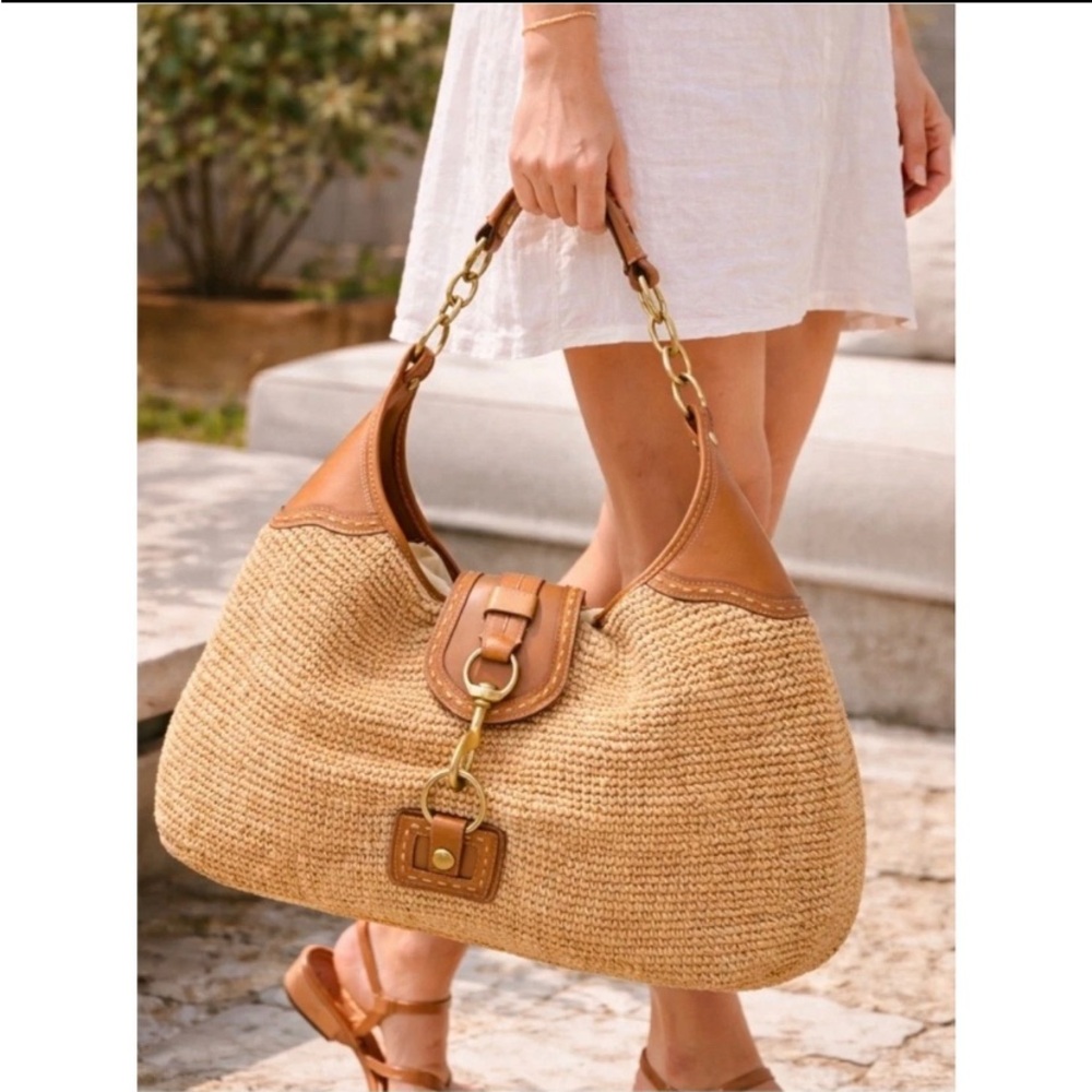 Coach Bleeker Millie Straw Hobo Tote Shoulder Bag F13374 Summer Vacation Resort